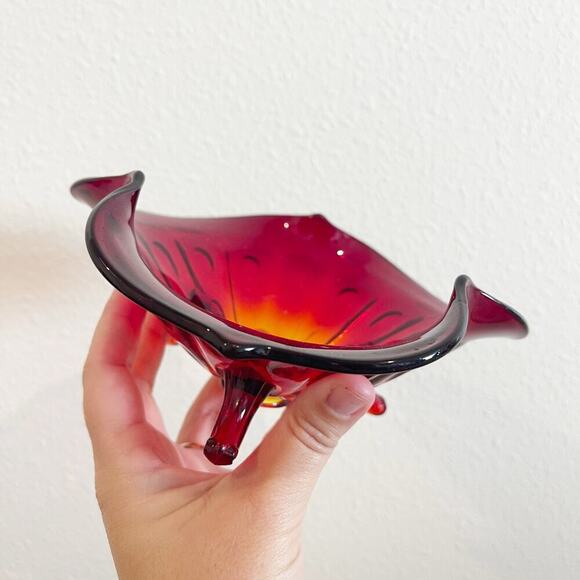 Vintage Fenton Bowl Red 7inches Footed Ruby Amberina Rare - Picture 8 of 11